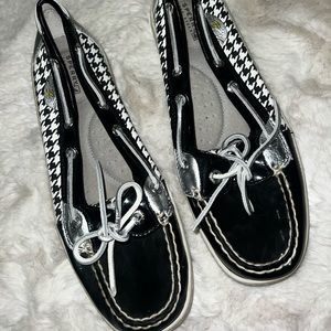 Sperry Top Siders black&white houndstooth boat shoea, size 9, worn twice